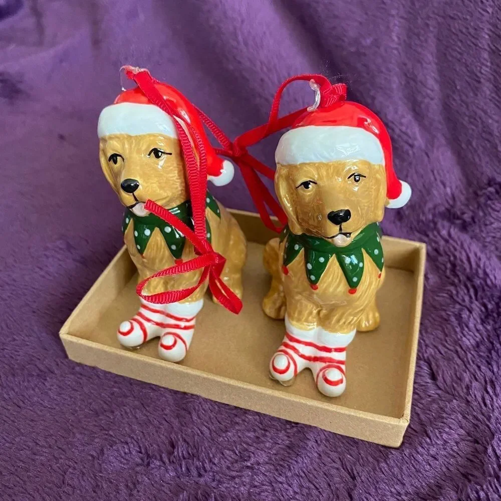 Blue Sky Golden Retriever Christmas Ornament Set